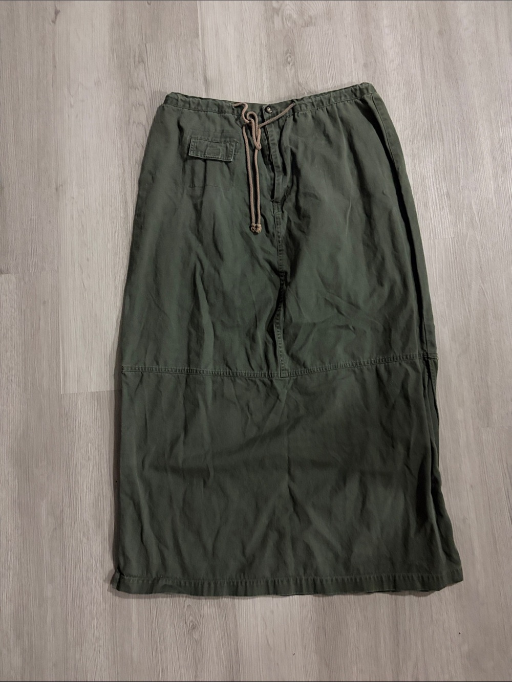 Drawstring Maxi Skirt in Olive Green